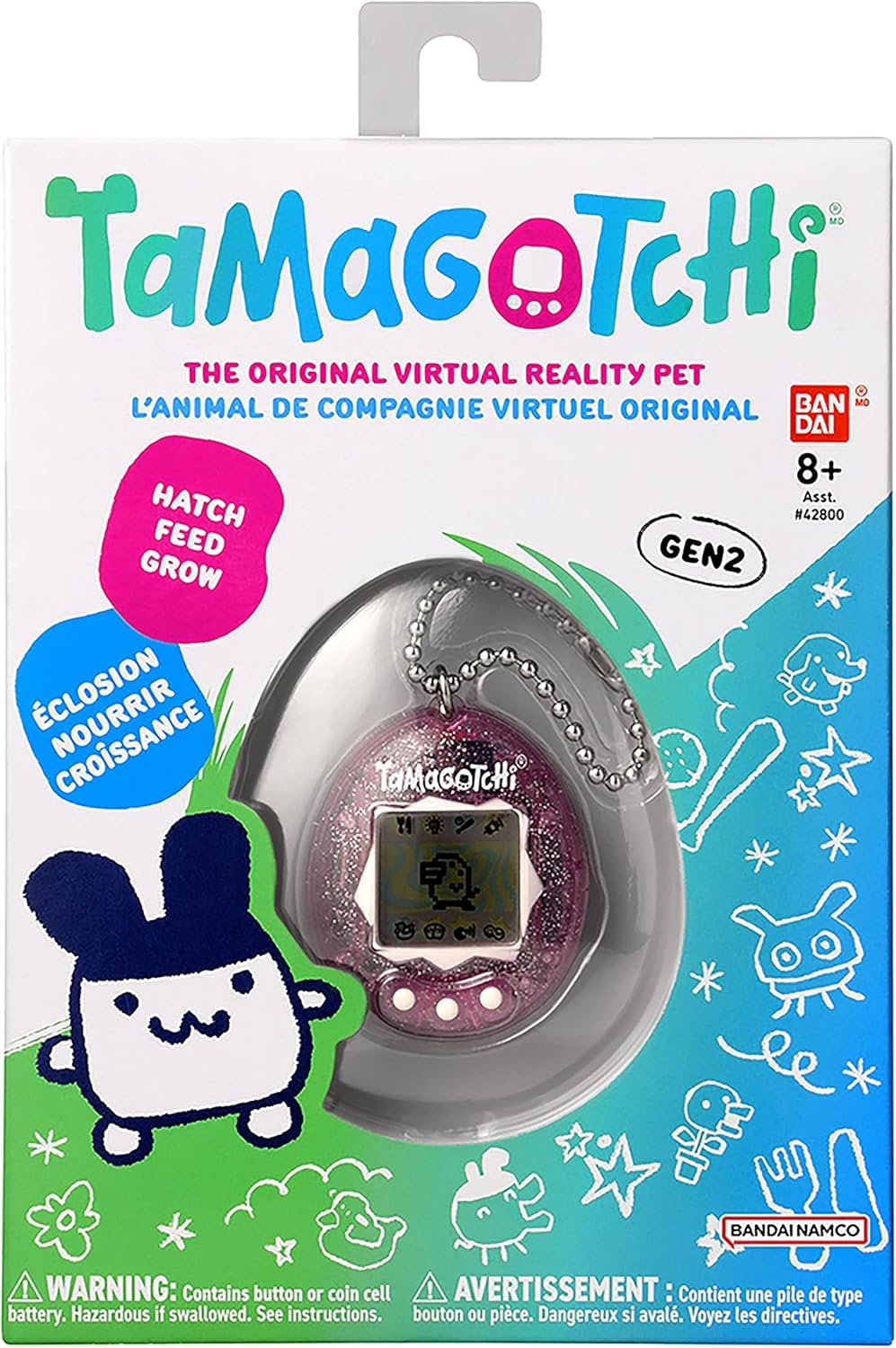 TAMAGOTCHI Bandai Original Pink Glitter Shell Original Cyber Pet 90s Adults And Kids Toy With Chain | Retro Virtual Pets Are Great Boys And Girls Toys Or Gifts For Ages 8+