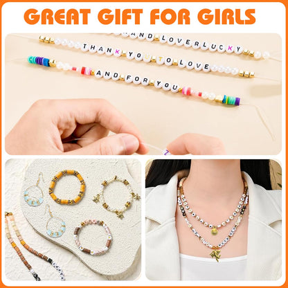 Qcdou 6000 Clay Beads Friendship Bracelet Kit, Jewellery Making Kit, Preppy Flat Heishi Beads for Craft Kits for Adults, for Necklace Earring Jewelry DIY Craft, Gifts for Teen Girls