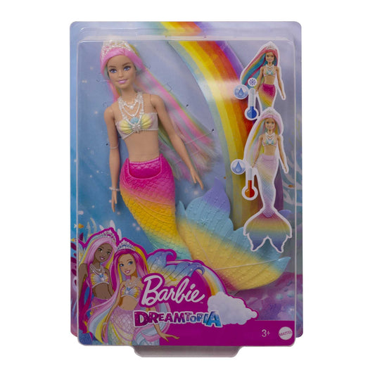Barbie Dreamtopia Rainbow Magic Mermaid Doll with colorful hair and color change feature, perfect for imaginative play.