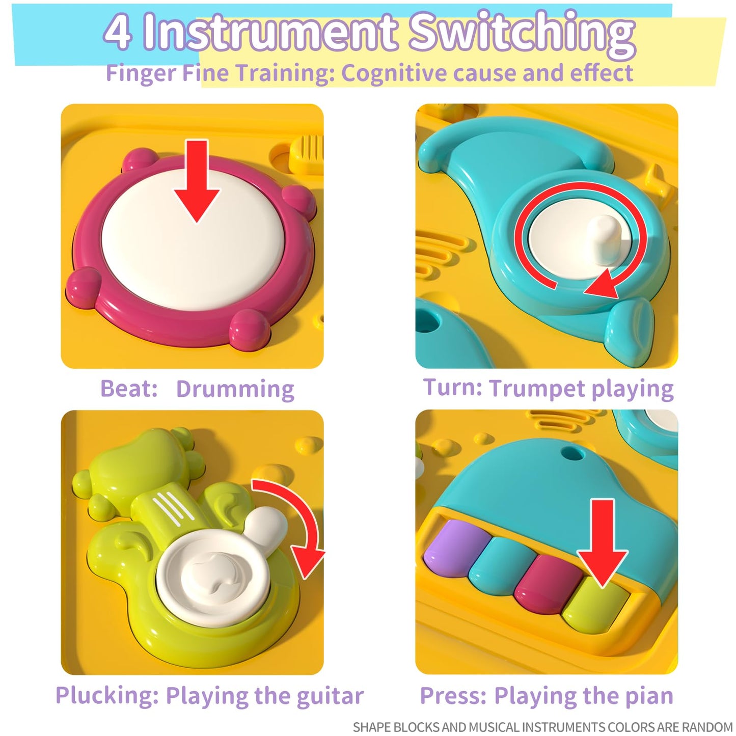 Imagibox 6-in-1 activity cube for babies with shape sorter, music busy board, pop-up bubbles, and sensory features for ages 6-12 months.