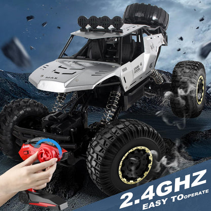 Jiakora RC Trucks Cars Remote Control Car 1:12 Off-Road Monster Truck,Metal Shell 4WD Dual Motors LED Headlight Rock Crawler,2.4Ghz All Terrain Hobby Truck with 2 Batteries for 60 Min Play,Kids/Boys &