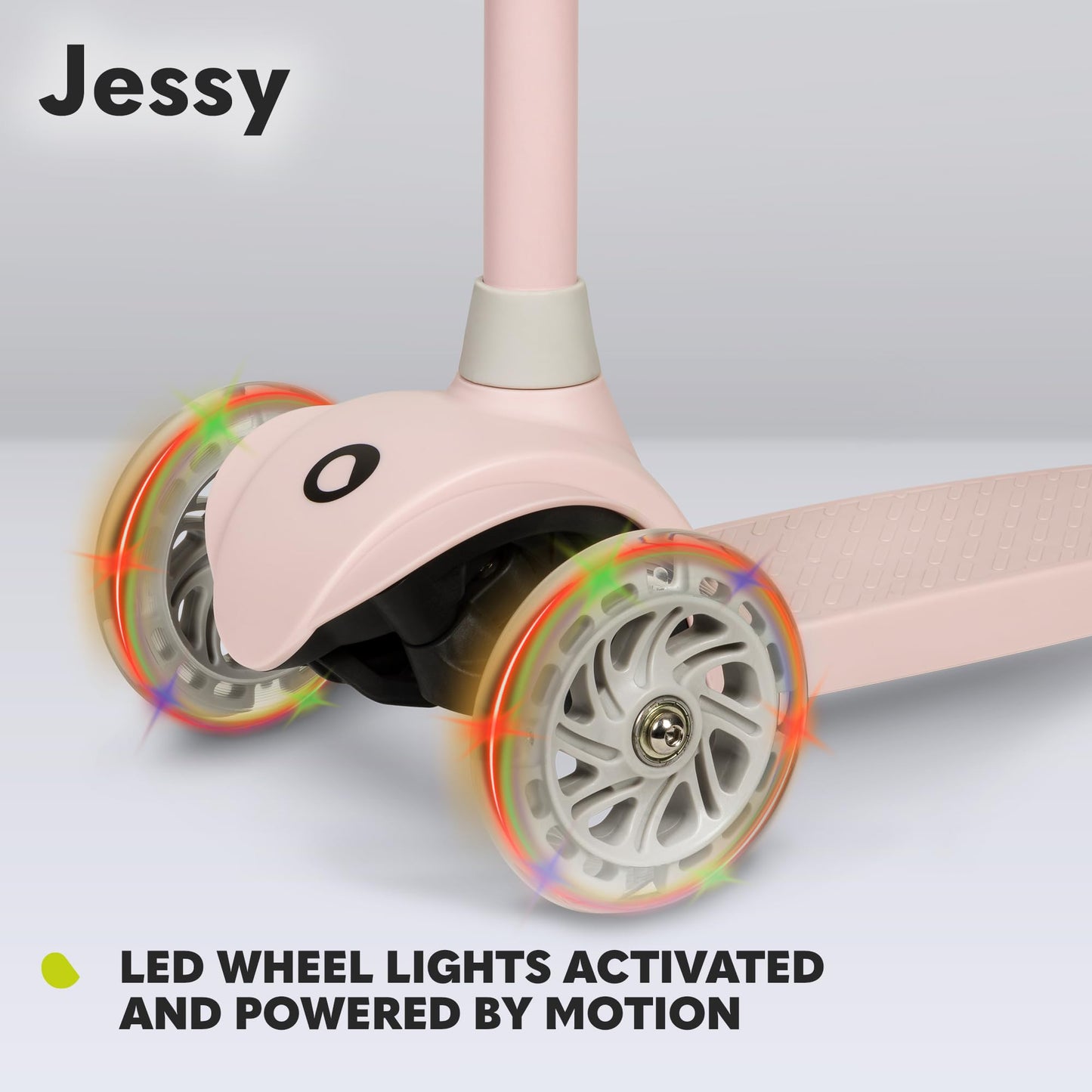 LIONELO JESSY lightweight kids scooter with LED wheels, adjustable height, and non-slip platform for ages 3-5.