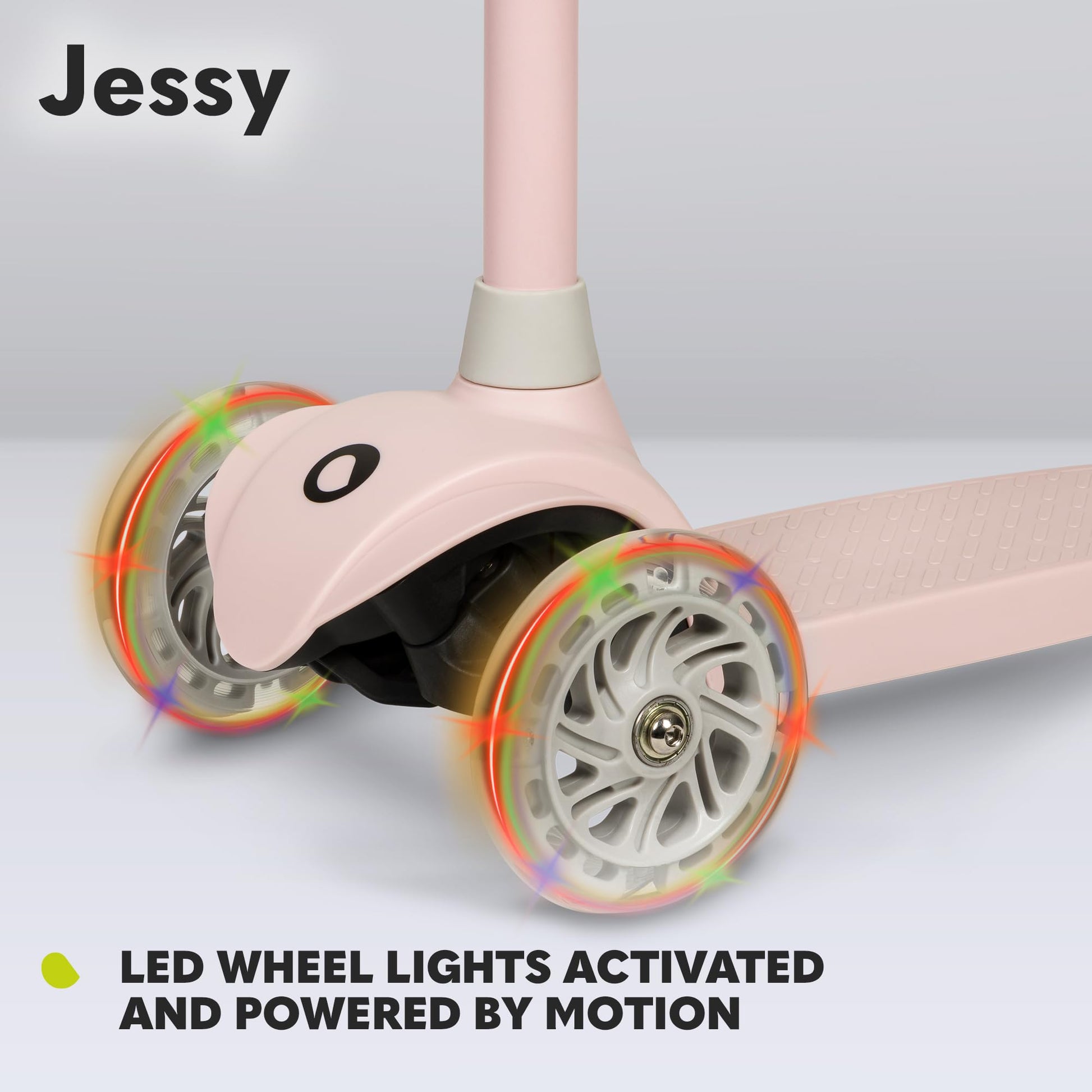 LIONELO JESSY lightweight kids scooter with LED wheels, adjustable height, and non-slip platform for ages 3-5.