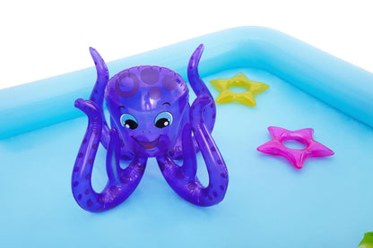 Bestway 7'10" x 6'9" Fantastic Aquarium Play Center with colorful aquatic designs and water features for kids.