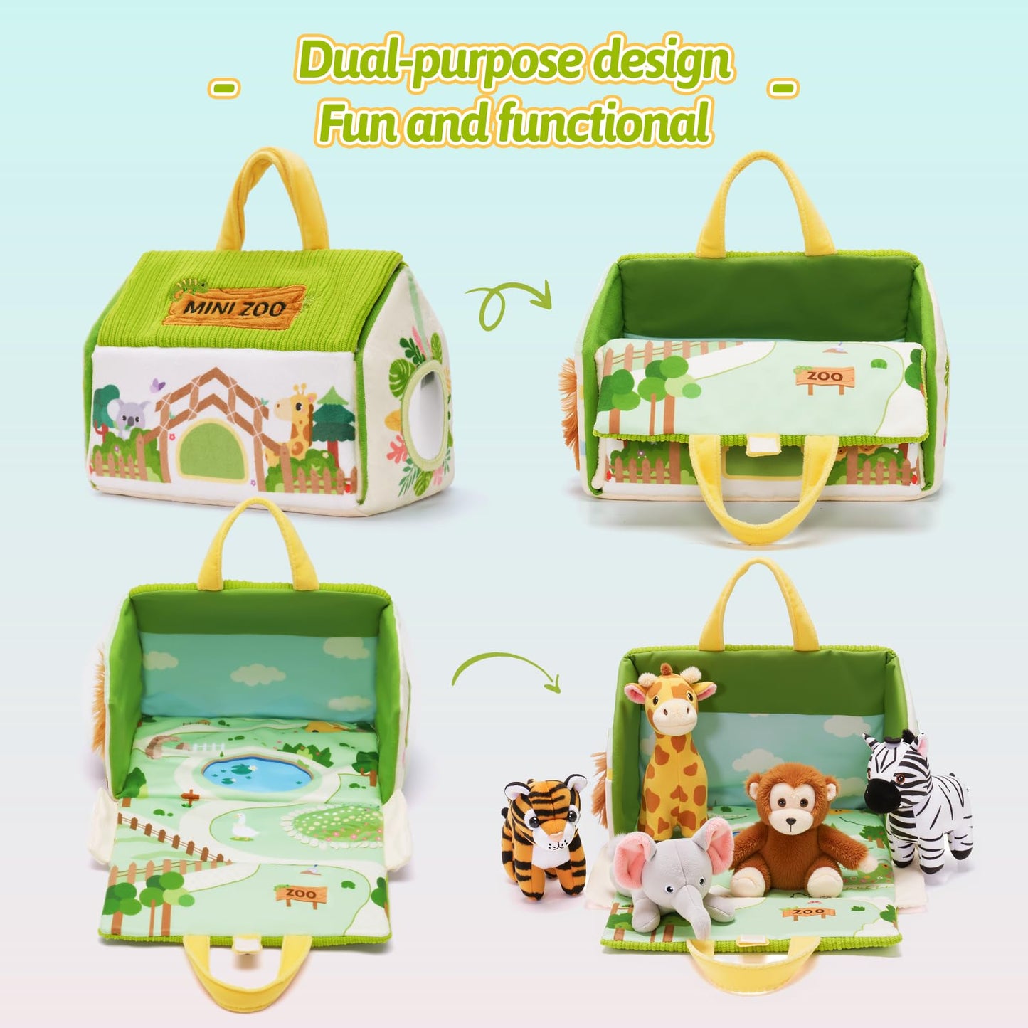 OUOZZZ plush zoo animal toys for babies, perfect for crawling and tummy play, suitable for 12-18 months old children.