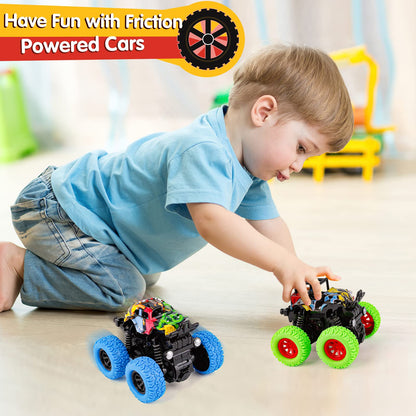 m zimoon Monster Inertia Truck, 2 Pack Off-road Vehicle Toy Four-Wheel Race Cars with 360 Degree Rotation, Toddler Car Toys Birthday Gift for 3 4 5 6 7 8 year old Kids Boys Girls (Blue+Green)