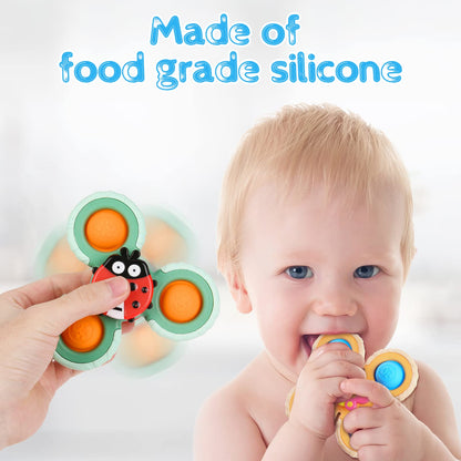 Vicloon Suction Cup Spinner Toys - 3PCS Baby Bath Sensory Toys for Anxiety Relief - Travel Toys for Babies 18 Months Up (Insect)