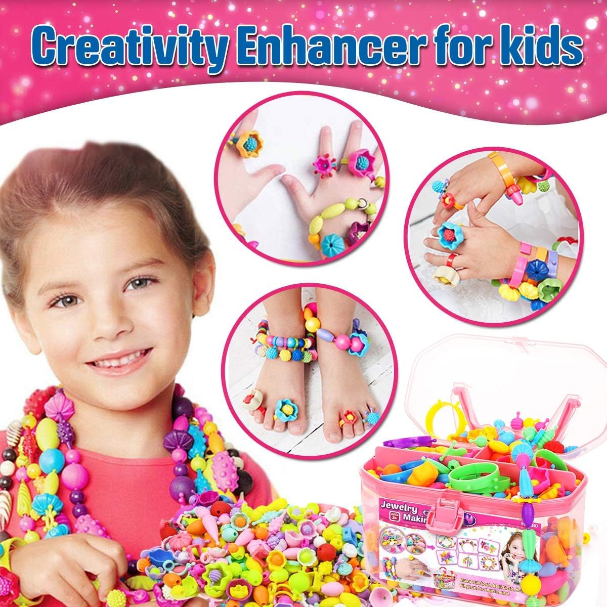 FunzBo Pop Beads Kit for Girls Toys - Jewelry Making Kit with Bracelets, Headbands & Rings, Arts and Crafts Kit DIY Kids Toys for Age 3 4 5 6 Christmas Gifts for Kids