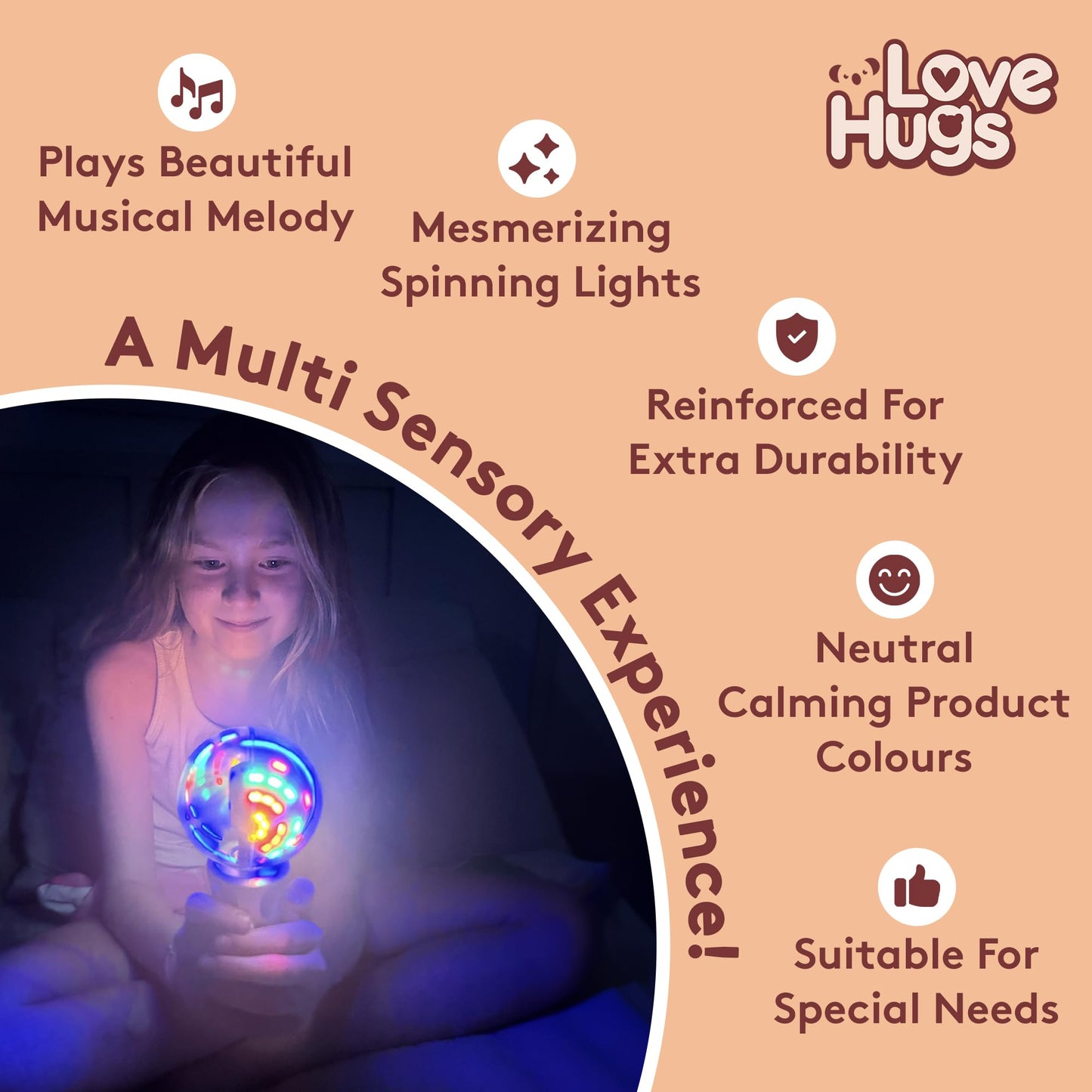 LoveHugs Musical Light Up Wand - Sensory Lights For Autism - Sensory Toys For Autism - Autistic Toy - Magic Wands For Kids