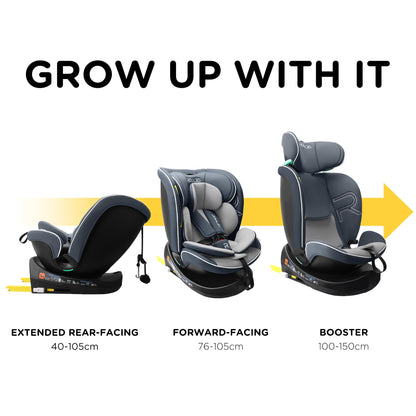 Reecle I-Size 360 Swivel Baby Car Seat, 40-150cm (0-12 Years), Compatible with ISOFIX (Grey)