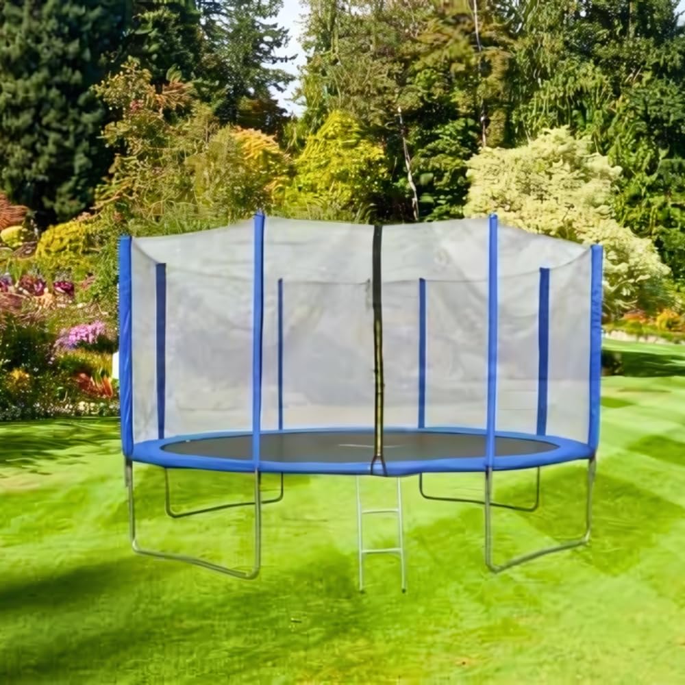 EVRE Trampoline 8ft Blue with Zipped Safety Enclosure Ladder Steel Frame Safety Pad TÜV Rheinland Certified Kids and Adults 244cm