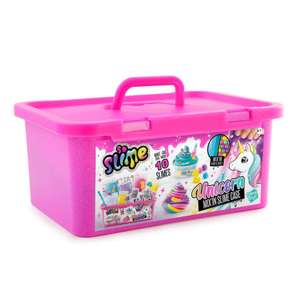 Pink unicorn mix-in slime case by Canal Toys featuring colorful slime with unicorn-themed inclusions and playful design.