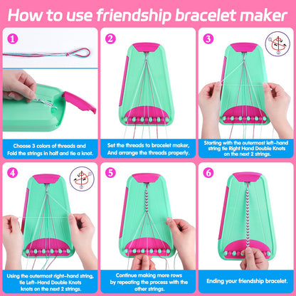 Arts and Crafts for Kids Ages 8-12,Friendship Bracelet Making Kit for Girl,Kids Jewelry Making Kit with 28 Pre-Cut Threads,Christmas Birthday Gifts for Ages 6 7 8 9 10 11 12 Year Old (Green/Rose)