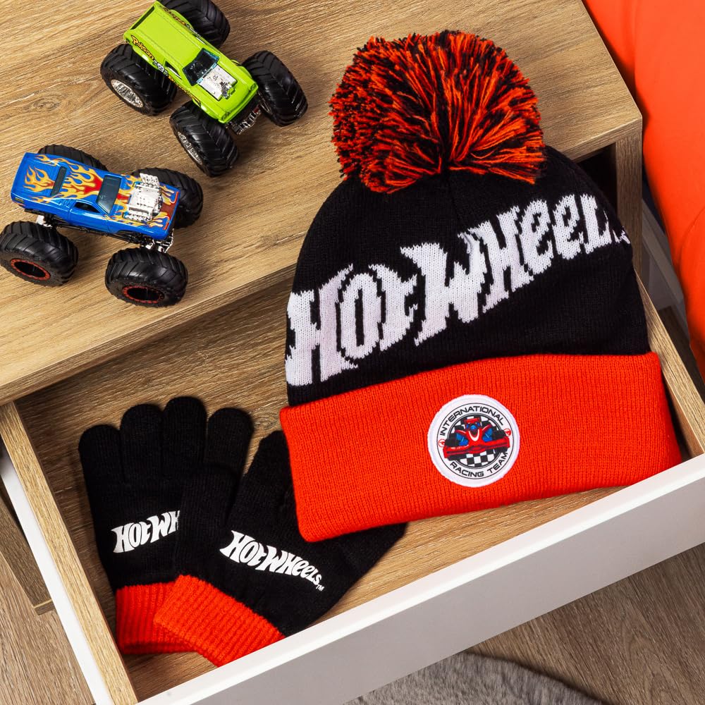 Hot Wheels Boys Hat and Gloves, Official Knit Winter Set for Boys, Cold Weather Accessory Set, 100% Acrylic