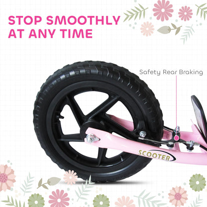 HOMCOM Kids Scooter, Toddler Kick Scooter with Adjustable Handlebar, 12" EVA Tyres, Rear Brake, for Age 5-12 Years, Pink