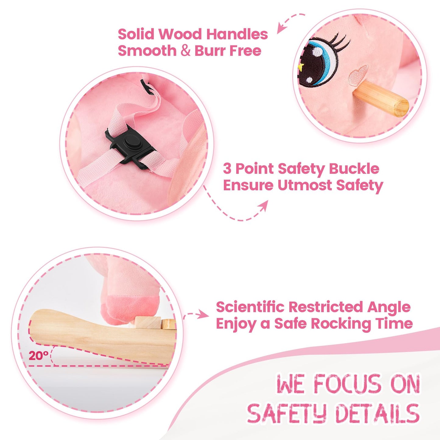 FUNLIO Unicorn Baby Rocking Horse, Pink Fairy Unicorn Rocking Horse for Toddlers 6 Months to 3 Years, Stuffed Ride-on Animal Rocker, Easy to Assemble, CPC & CE Certified