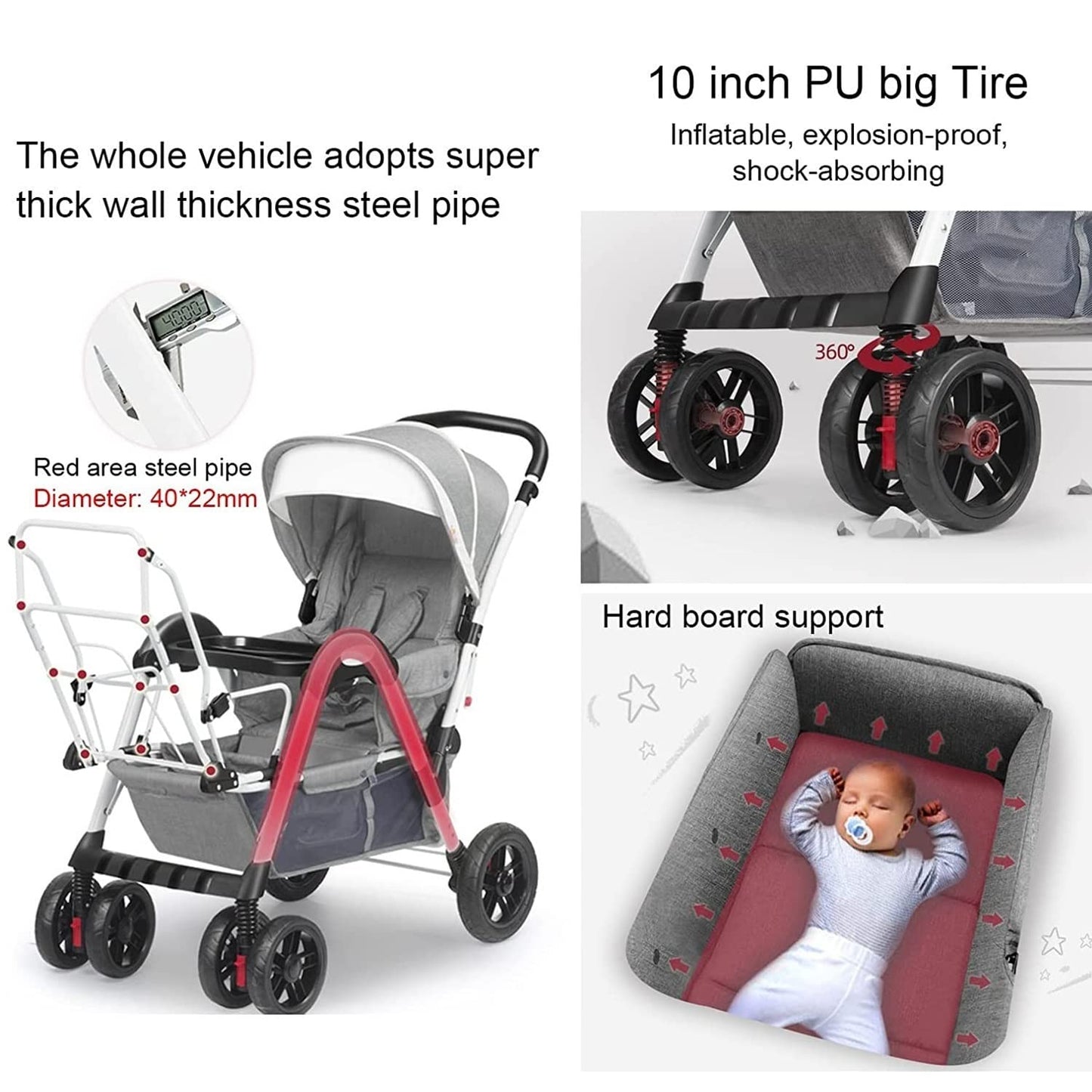 Double Infant Stroller for Twins - Cozy Compact Foldable Baby Pram With Oversized Canopy, Double Seat Tandem Seating (Green)