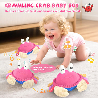 SAIMAND Dancing Crab Baby Toys 6-12 Months, Musical Crawling Crab with Music, Record & Replay, Montessori Sensory Plush Tummy Time Toys for 1 2 3 Year Old Boys and Girls Gifts (Pink)
