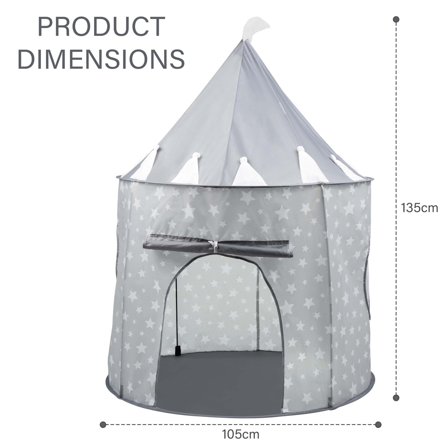 Gray Crystals kids pop-up princess castle play tent with colorful accents, foldable sensory playhouse for children.