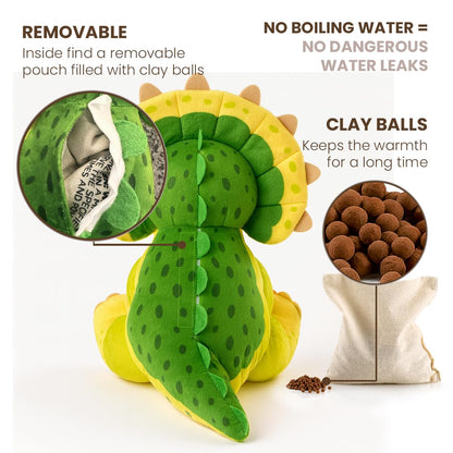 BIOSYNEX - Jurassic World Explorers Heatable Plushies – Microwave Warm Cuddle Toy with Removable Clay Bead Pouch - Gentle and Comforting Warmth - Machine Washable and Safe from Birth (Triceratops)
