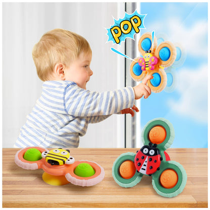 Vicloon Suction Cup Spinner Toys - 3PCS Baby Bath Sensory Toys for Anxiety Relief - Travel Toys for Babies 18 Months Up (Insect)