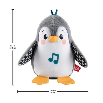 Fisher-Price plush penguin tummy time toy with flaps, wobbling motion, and music for sensory play for newborns 0+ months.
