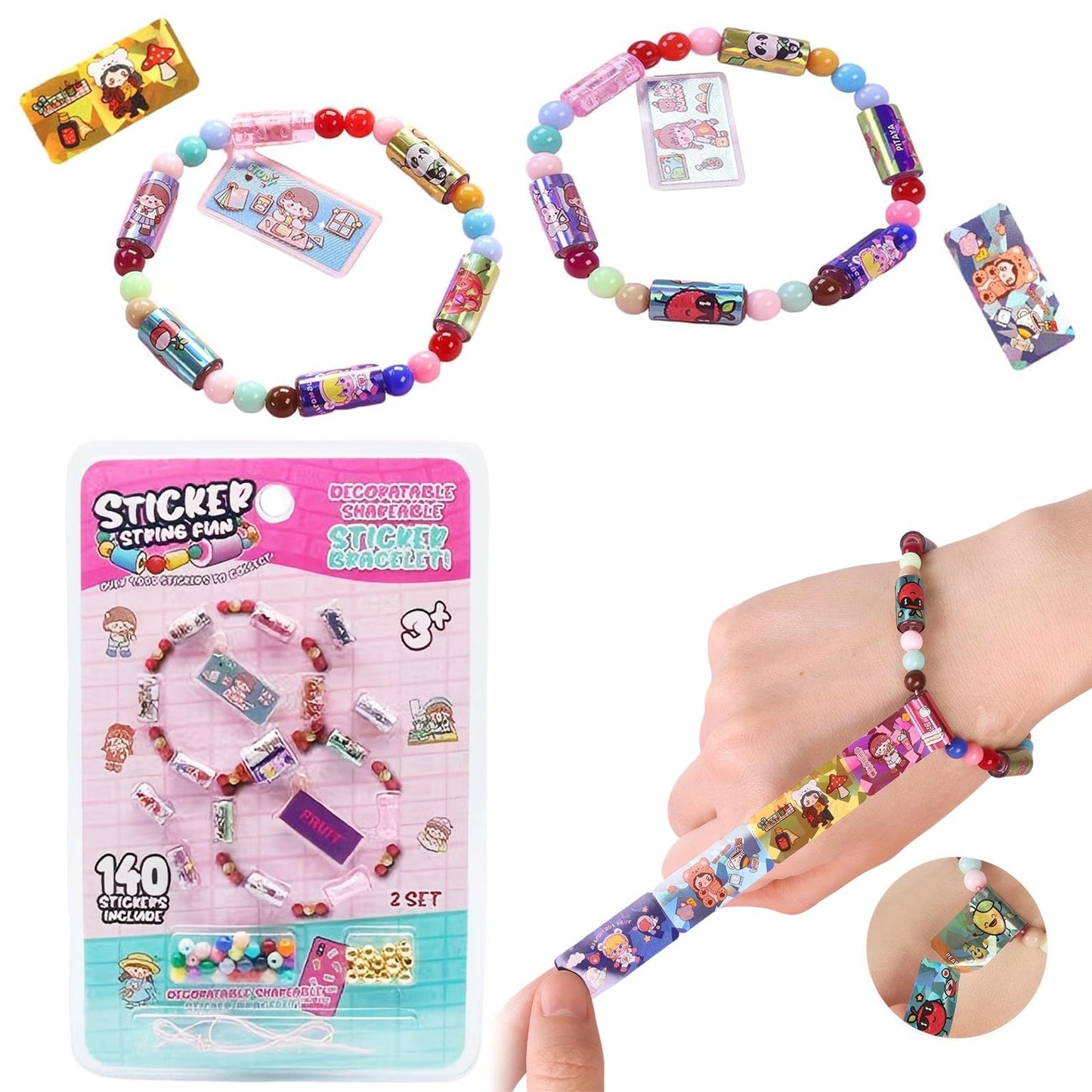 SiumPklay Sticky Rolls Bracelet Maker Kit with 140+ Stickers | Create Unique Sticki Rolls & Friendship Bracelets | Fun Jewelry Making Kits for Girls Ages 6-12 Christmas Gifts