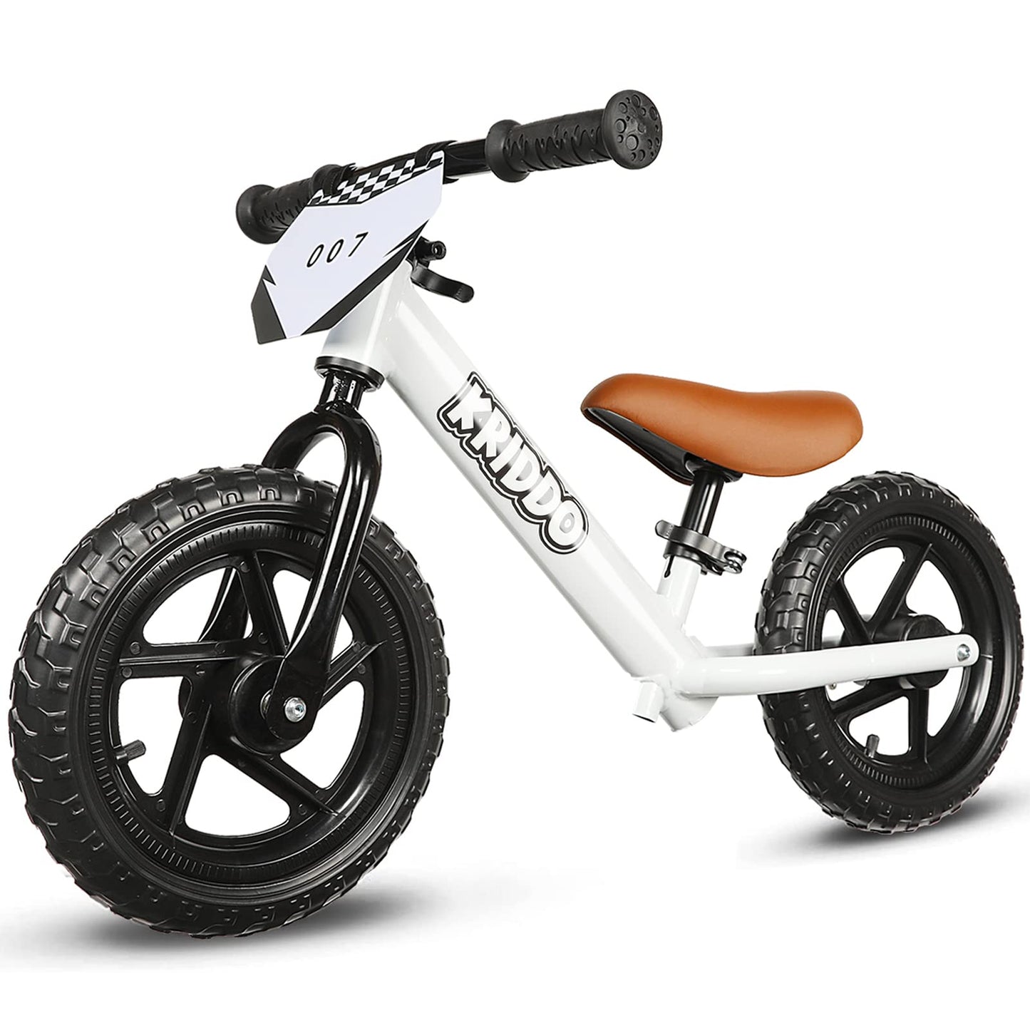 KRIDDO Toddler Balance Bike Age 2 to 5 Year Old, 12 Inch Push Bicycle with Customize Plate (3 Sets of Stickers Included), Gift Bike for 2-3 Boys Girls, White