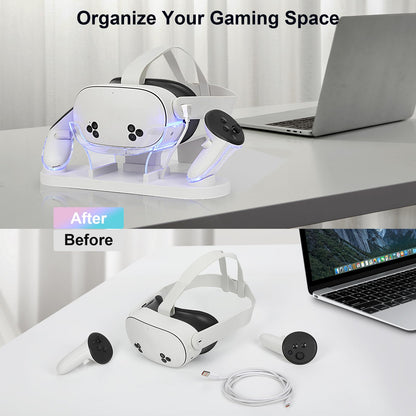 Charging Dock for Meta Quest 3S/Quest 3,VR Charger Station Stand with LED/RGB Light,Charging Station for Quest 3S/Quest3 Headset and Controller,USB-C Fast Charging (white)