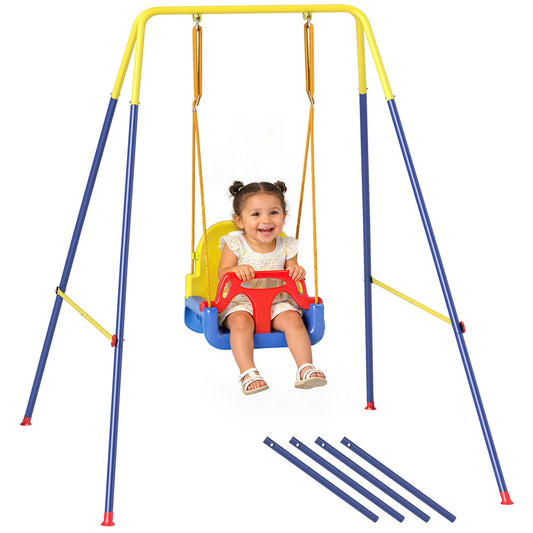 AIYAPLAY 3-in-1 toddler swing set with adjustable seat, safety belt, removable guardrails, suitable for indoor and outdoor use, blue color