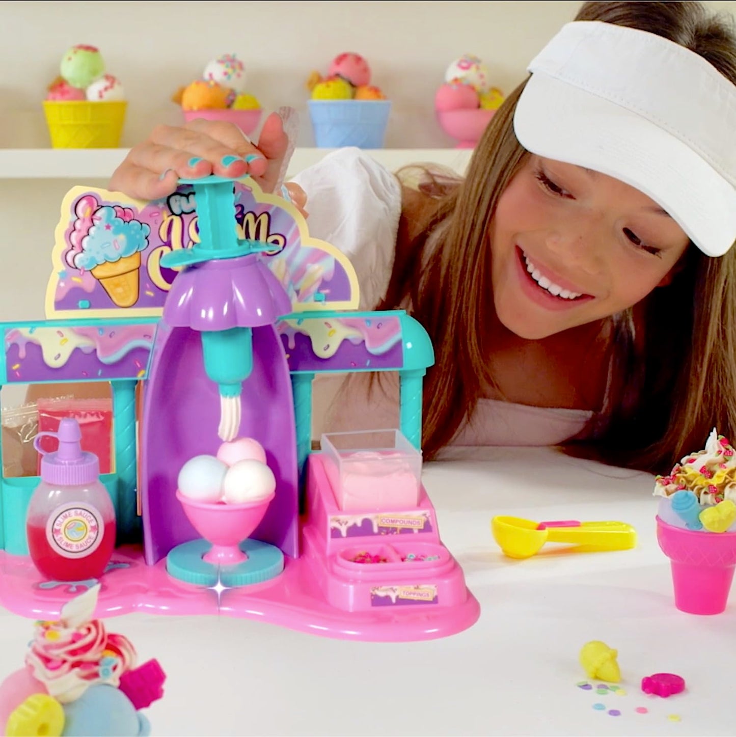 Pink So Slime DIY Fluffy Ice Cream Factory kit with fun decorations and accessories for making slime sundaes, glue-free, ages 6+.