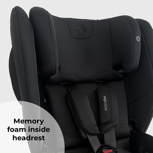 My Babiie MBCS80 Foldable Toddler to Booster R129 Child Car Seat - ISOFIX with Top Tether, Harness, 76-150cm (Approx. 9-36kg, 15 Months - 12 Years), i-Size, Group 1/2/3, Forward Facing - Black