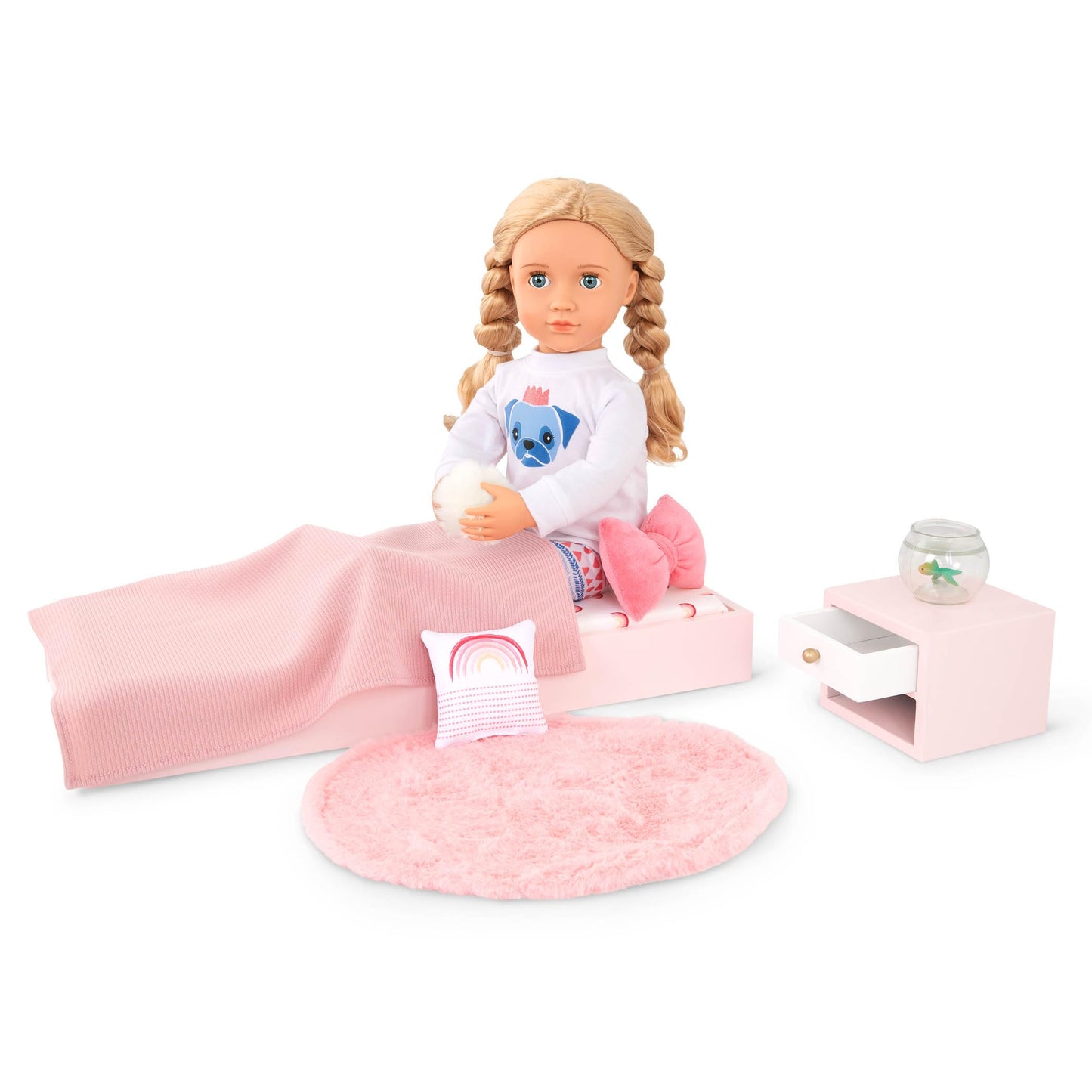 Our Generation OG Sweet Snuggles Bedroom Set with 10 pieces of dollhouse furniture for 18-inch dolls.
