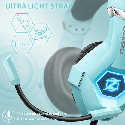 Ozeino Gaming Headset, 3D Sound Effects, Noise Eduction Microphone, Gaming Headphone for Ps4, Ps5, Xbox One, PC, Switch(light blue)