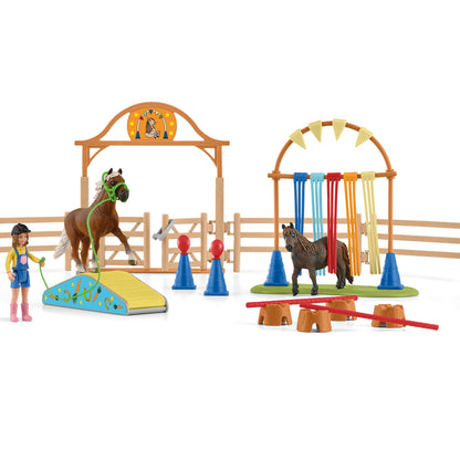 SCHLEICH Farm World 42481 Pony Agility Training Set with Horse, Trainer, and Accessories Playset - 41-Piece Pony, and Horse Club Accessories - Toy Animals Gift Set for Boys, Girls, Toddlers Ages 3+