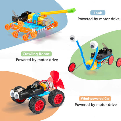 SCIENCE DIARY STEM robot building kit for kids, includes motor and tools, ideal for engineering experiments and educational crafts.