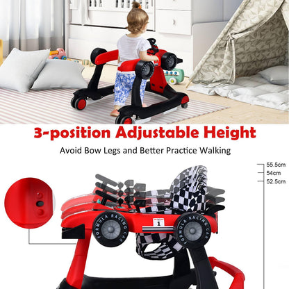 Maxmass Baby Walker, 4 in 1 Infant Sit-to-Stand Walker with Adjustable Height & Speed, Steering Wheels, Detachable Seat Cushion, Foldable Toddler Activity Walkers for Boy Girl 6-18 Months (Red)