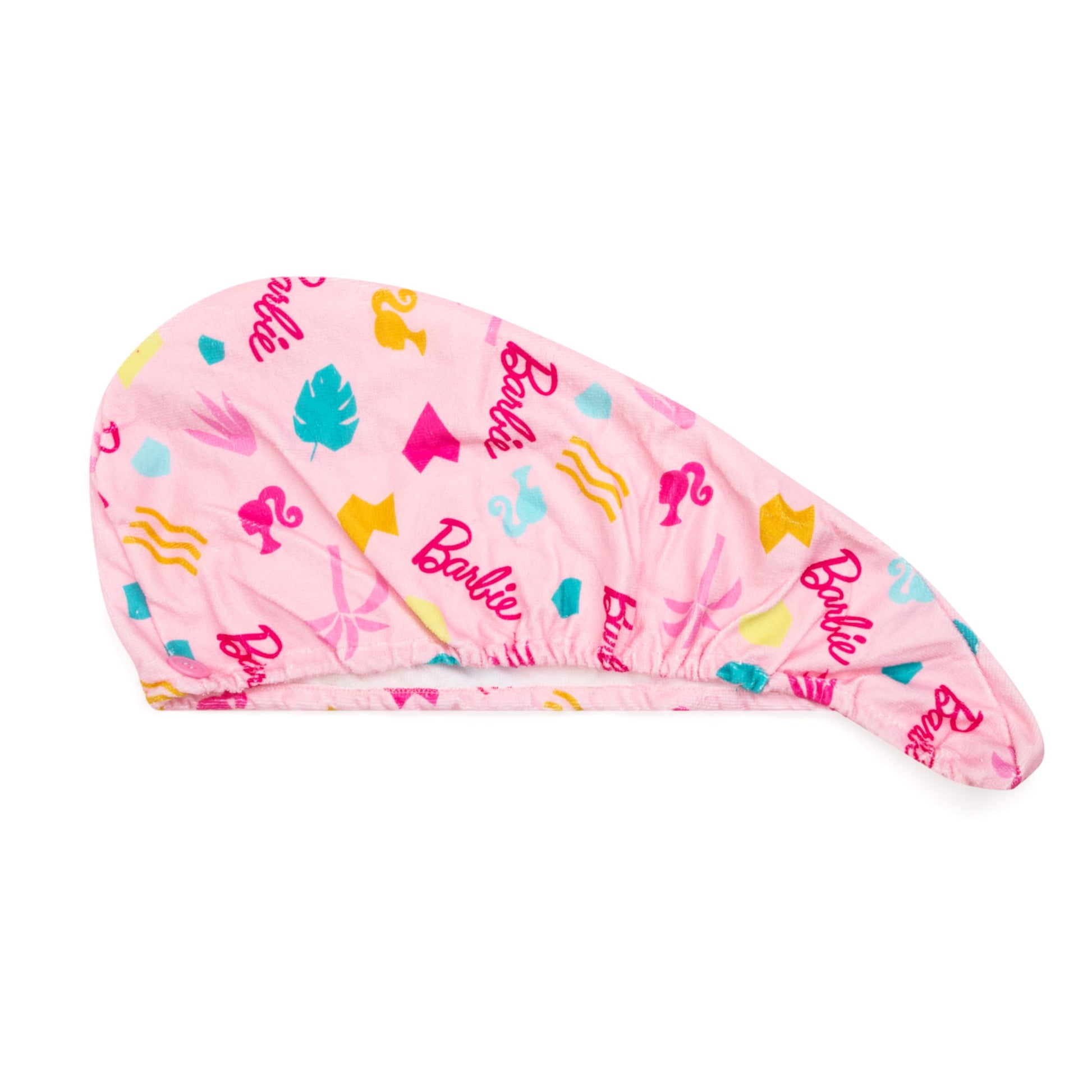 Barbie microfiber hair towel turban wrap in pink, designed for children, featuring quick-dry technology for easy use.