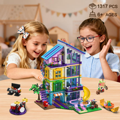 CUBIMANA Friends Girls House Building Set with LED Light - Pink Girl Villa Building Block with Car and Pool, 1317PCS Friends House Toy for Role Play, Christmas Birthday Gift for Girls Boys Age 6-14+