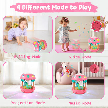 Shayson Baby Musical Toys 6 to 12 Months, Dinosaur Eggs Projector Light Up Toys with Music for 1 2 3 Year Old Boys Girls, 12-18 Months Crawling Learning Tummy Time 1st Birthday(Pink)