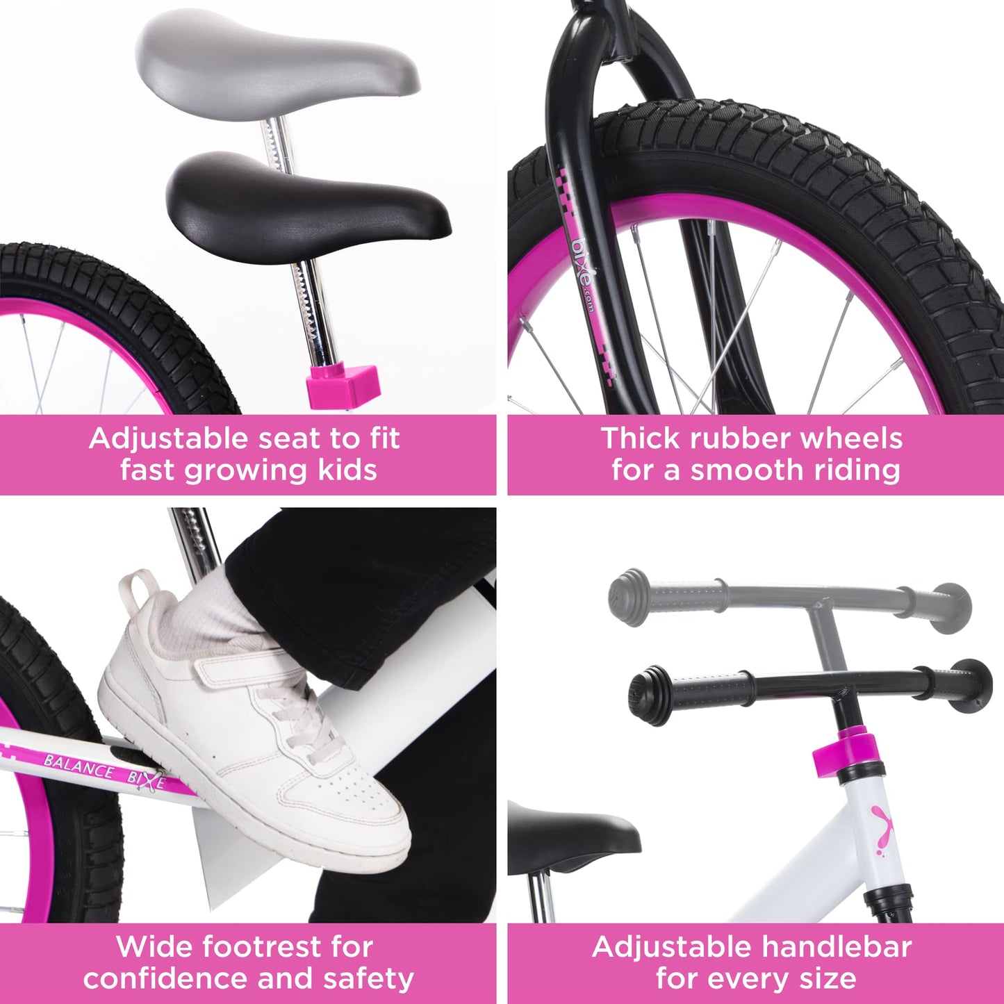 Bixe Balance Bike - 40.6 cm (16") Big Kids' Training Bikes - Kids Balance Bike Designed for Children Ages 4 to 9 - No Pedal Push Bicycle for Boys or Girls - Pink