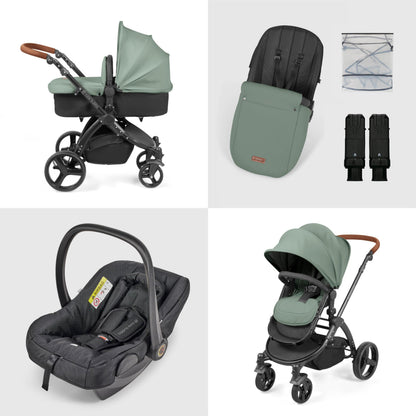 Ickle Bubba Stomp Urban 3-in-1 Travel System & Astral Car Seat – Birth to 22kgs (Approx. 4 Years), Lightweight City Pram, Carrycot & Seat Unit, Compact Fold, UPF 50+ Hood & Accessories (Sage Green)
