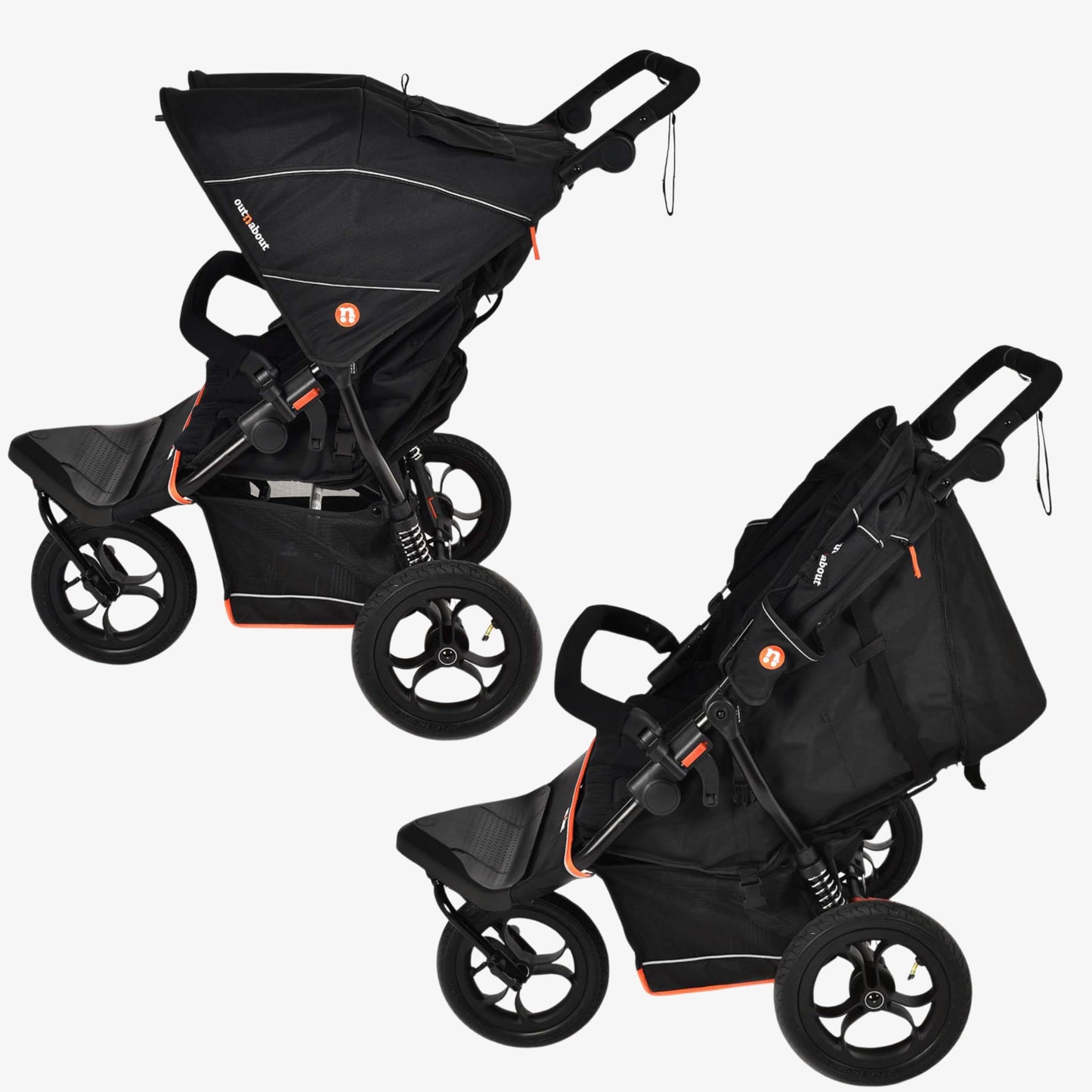 Out’n’About Nipper Double V6 Pushchair | Lightweight All-Terrain Twin Buggy with Raincover, 12” Air-Filled Wheels & Compact Fold | Side-by-Side Double Stroller for Newborn to Toddler - Summit Black