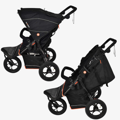 Out’n’About Nipper Double V6 Pushchair | Lightweight All-Terrain Twin Buggy with Raincover, 12” Air-Filled Wheels & Compact Fold | Side-by-Side Double Stroller for Newborn to Toddler - Summit Black
