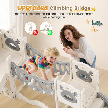 7 in 1Toddler Slide, Non-toxic HDPE material Christmas Elk Theme large slide with basketball hoop climbing frame for the garden telescope storage space educational toys For Toddlers Age 1-3 Year