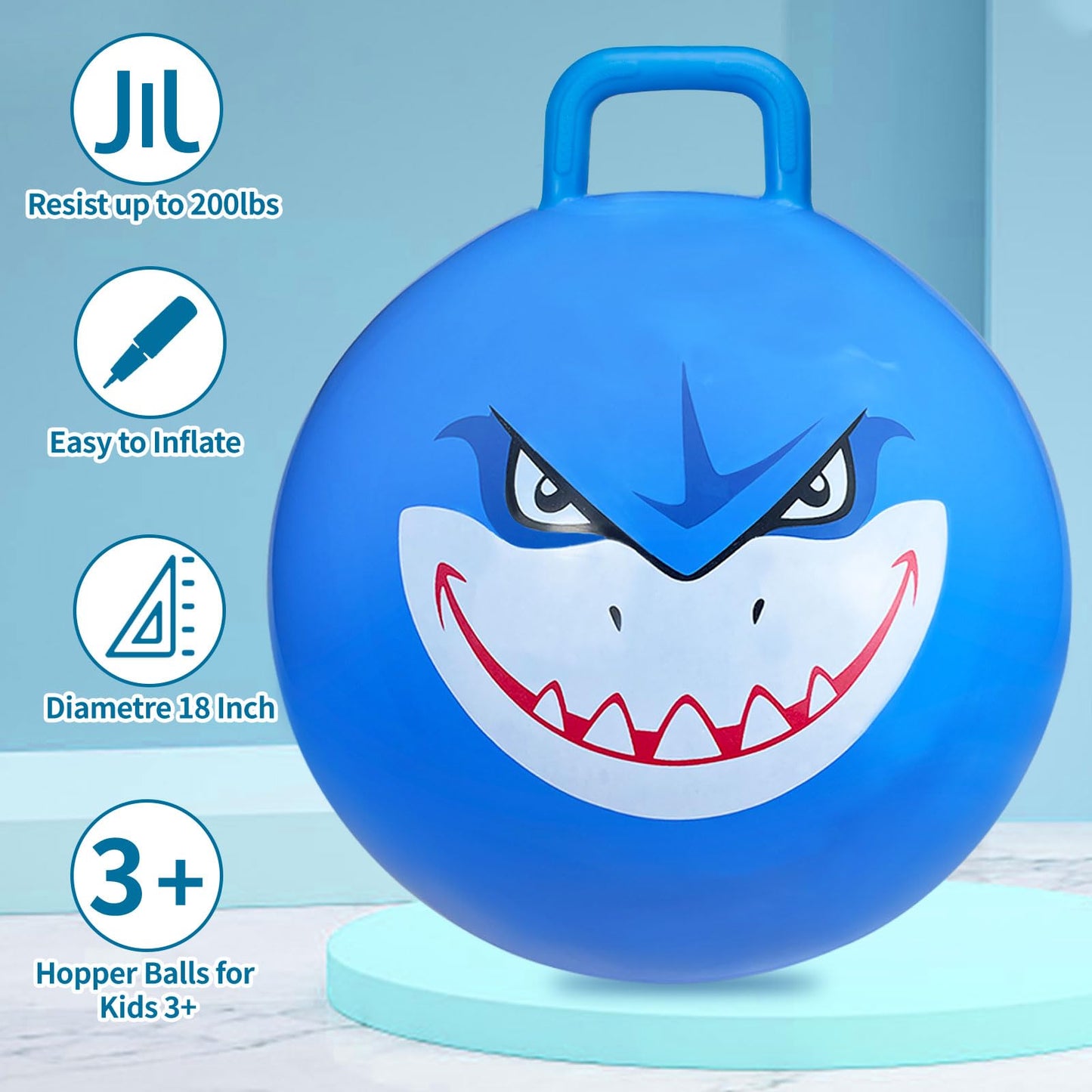 Hymaz Space Hopper for Kids Age 3-12, 3PCS Bouncy Ball 18 Inch with Handle, Inflatable Jumping Hopper Balls for Kids Outdoor Garden Party Games, Ride on Spin Toys Balance Exercise Fun