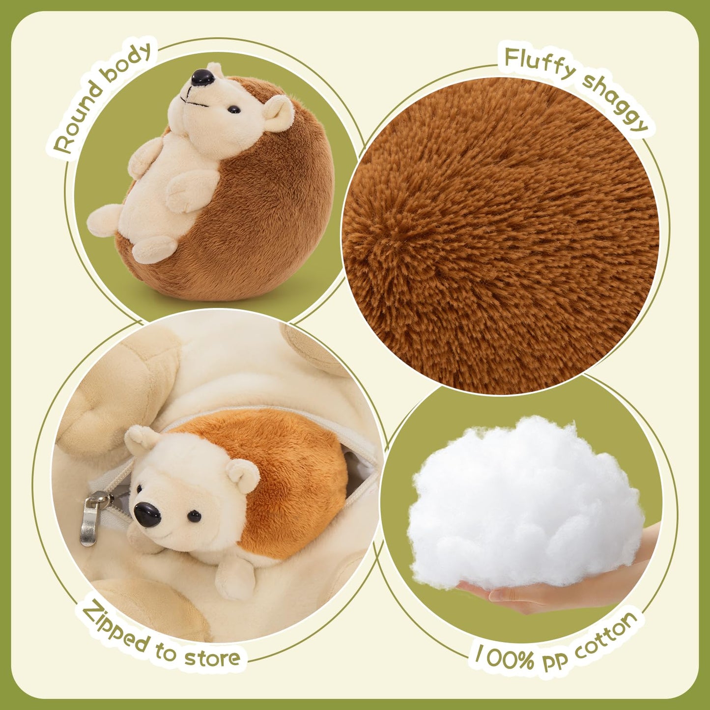 MorisMos Big Hedgehog Teddy Soft Toy, 35cm Mom with 4 Cuddly Baby Inside, Giant Fluffly Hedgehog Stuffed Animal Realistic Kawaii Gift for Kids Birthday Deco