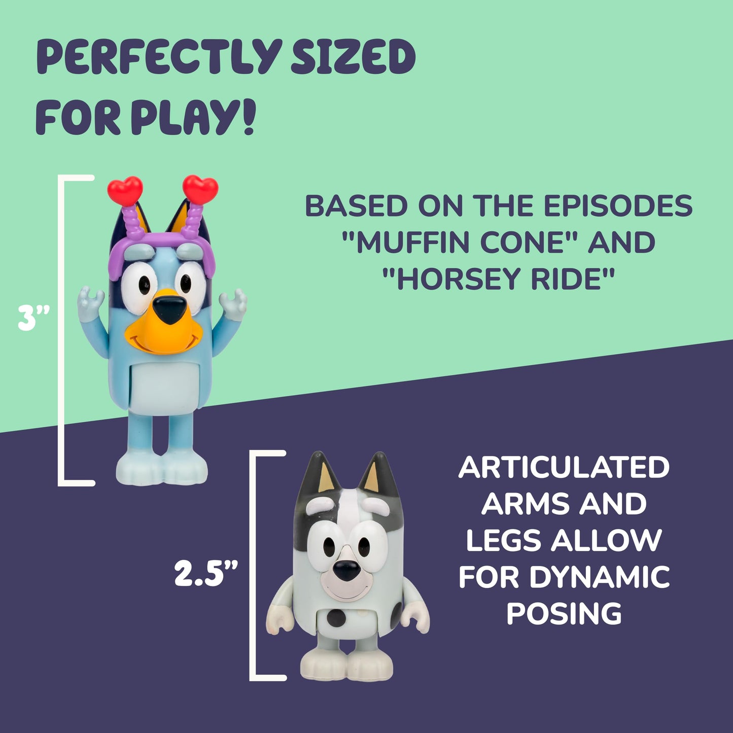 Bluey and Muffin 2-Pack Toy Figure Playset, Spring Time Toddler Figurine Toys Set with Dressup Accessories, Poseable Figurines for Kids Ages 3-5
