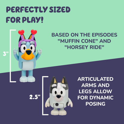 Bluey and Muffin 2-Pack Toy Figure Playset, Spring Time Toddler Figurine Toys Set with Dressup Accessories, Poseable Figurines for Kids Ages 3-5