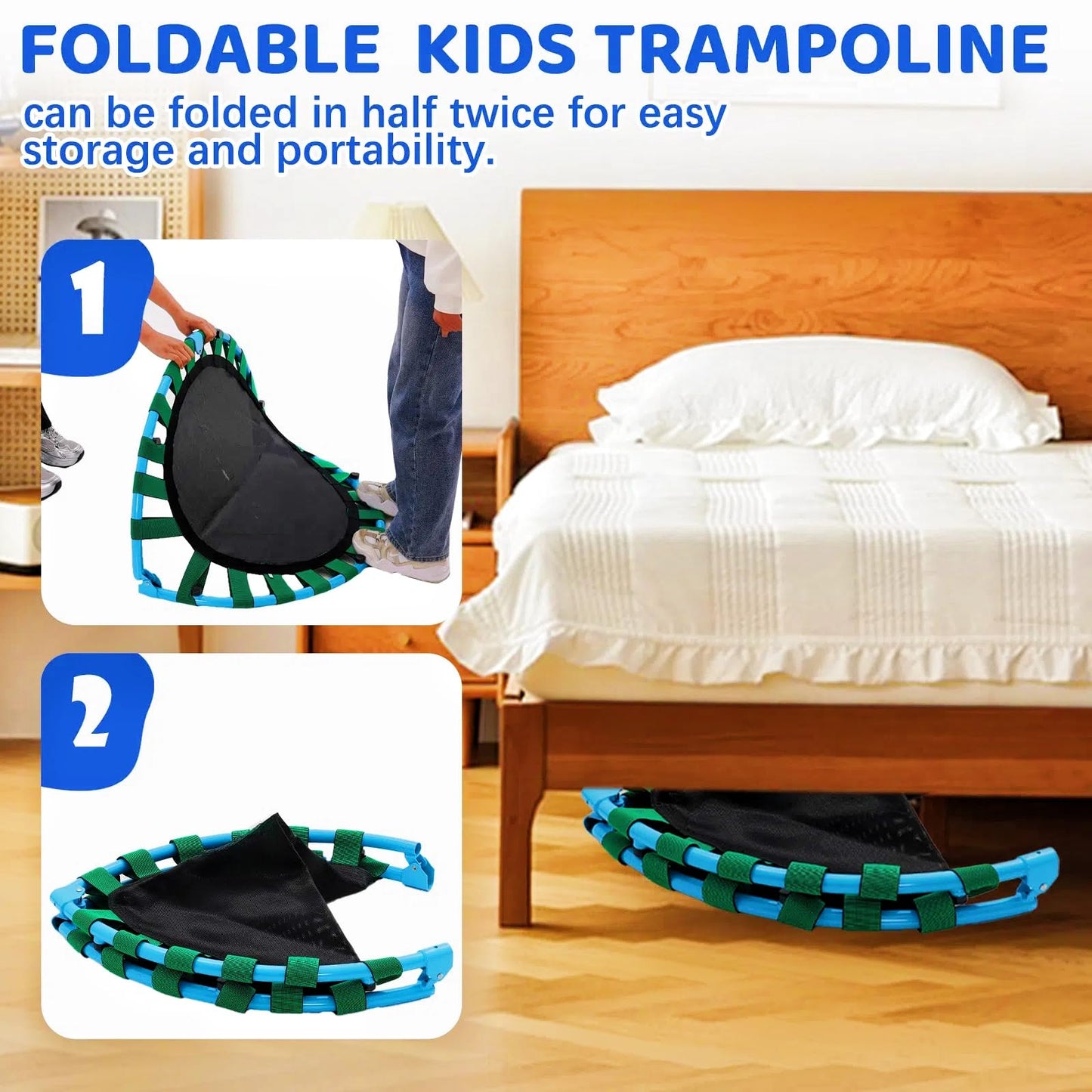 Forroby 36 Inch Kids Trampoline Height Adjustable with Handle,Steel Frame Foldable Toddler Sports Trampolines With Protective Cover,Mini Trampoline for Children Boys Girls Outdoor Indoor 3 Years+,Blue